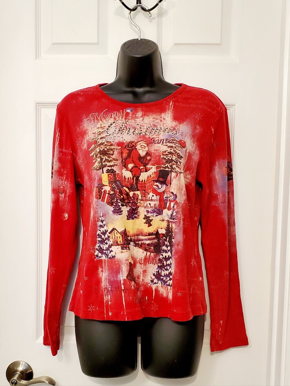 Christopher & Banks Red Christmas Graphic Long-Sleeve Top